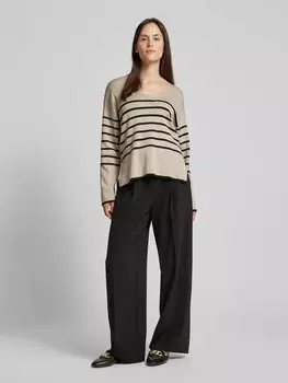 Вязаный свитер с V-образным вырезом модель 'OSTRIA' Vila, бежевый