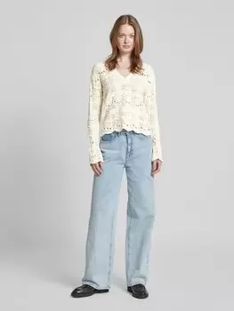 Вязаный свитер с V-образным вырезом в рубчик, модель «Файдер» BOSS Orange, кремовый