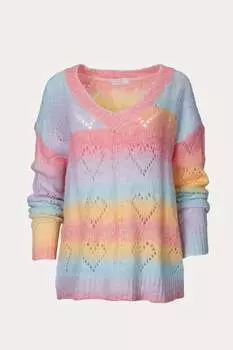 Вязаный свитер с V-образным вырезом в форме сердца в радужном цвете ESLEY COLLECTION, цвет rainbow