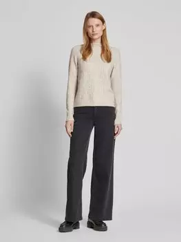 Вязаный свитер с воротником-стойкой QS, бежевый