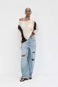 Вязаный свитер с выцветающим принтом ZARA, цвет Black/White