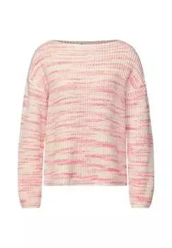 Вязаный свитер с вырезом-лодочкой и пестрым узором. Street One, бежевый