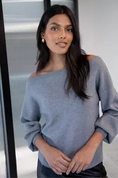 Вязаный свитер с вырезом в четверть Threadbare, серый