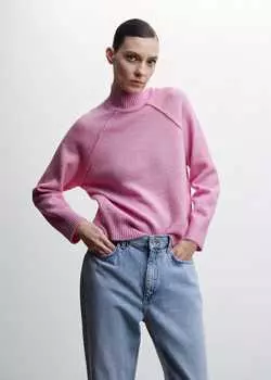 Вязаный свитер с высоким воротником MANGO, розовый