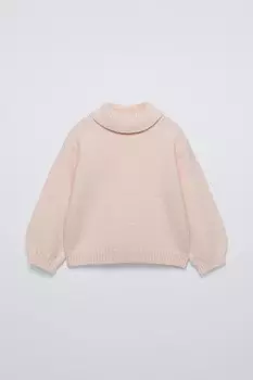 Вязаный свитер с высоким воротом ZARA, бледно-розовый