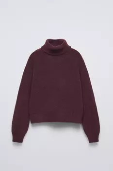 Вязаный свитер с высоким воротом ZARA, бордовый