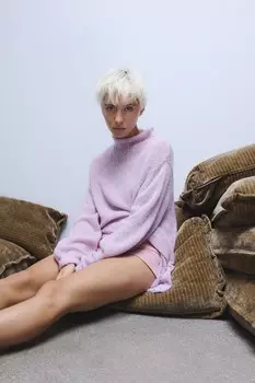 Вязаный свитер с высоким воротом ZARA, цвет lilac