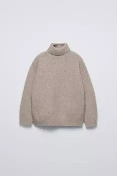 Вязаный свитер с высоким воротом ZARA, коричневый/серо-коричневый