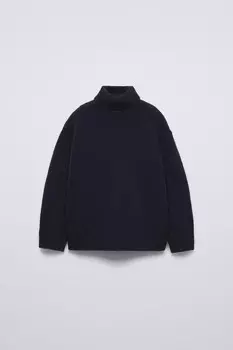 Вязаный свитер с высоким воротом ZARA, темно-синий