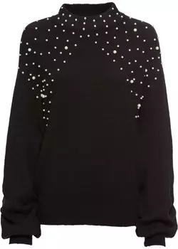 Вязаный свитер с жемчугом Bodyflirt, черный