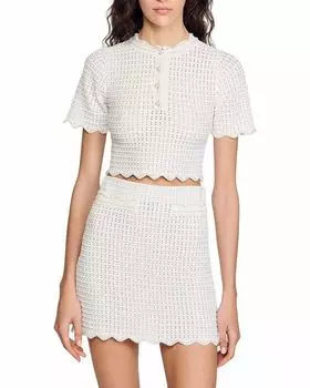 Вязаный свитер с жемчужными бусинами Sandro, белый