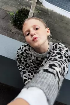 Вязаный свитер с животным принтом ZARA, средне-серый