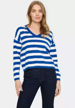 Вязаный свитер Saint Tropez "FikamSZ V-Neck Pullover", синий