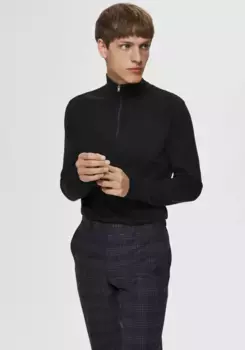 Вязаный свитер SELECTED HOMME "SLHBERG КАРДИГАН НА ПОЛОВИНЕ МОЛНИИ", черный
