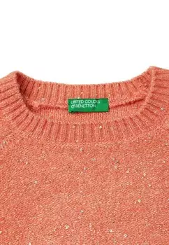 Вязаный свитер SEQUIN WITH CABLE PATTERN ON SLEEVES United Colors of Benetton, розовый
