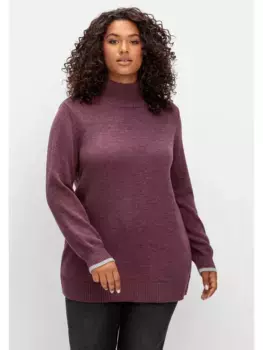 Вязаный свитер Sheego "Большие размеры" с воротником стойкой и кашемировым наполнением, цвет Brombeer Meliert