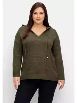 Вязаный свитер Sheego "больших размеров" с содержанием кашемира в пестрый вид, оливковый