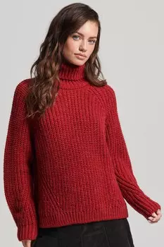 Вязаный свитер со строчкой и водолазкой Superdry, красный