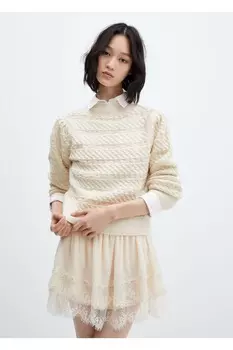 Вязаный свитер спицами с узором Mango, экрю