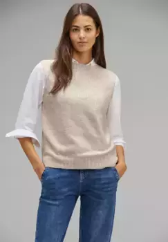 Вязаный свитер STREET ONE меланжевого цвета, кремовый