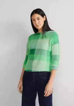 Вязаный свитер STREET ONE в клетку, зеленый