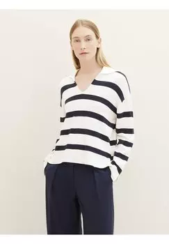 Вязаный свитер TOM TAILOR, цвет offwhite navy stripe knit