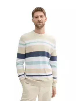 Вязаный свитер TOM TAILOR в полоску, цвет Sand White Multi Color Stripe