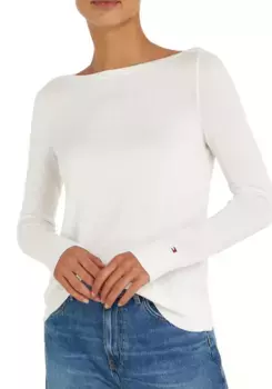 Вязаный свитер Tommy Hilfiger "CO JERSEY STITCH V-NK SWEATER" с флагом с логотипом Tommy Hilfiger, цвет Ecru