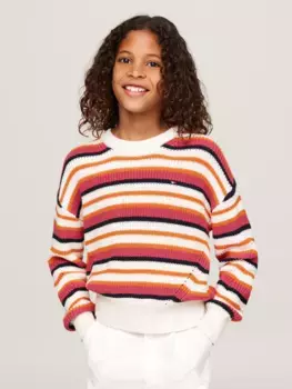 Вязаный свитер Tommy Hilfiger "ESSENTIAL STRIPE SWEATER", с яркими полосками, белый