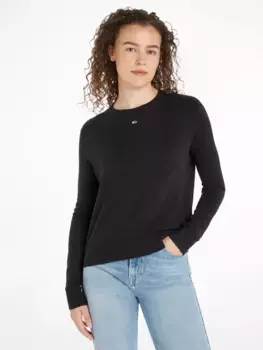 Вязаный свитер Tommy Jeans "TJW ESSENTIAL CREW NECK SWEATER" с вышитым логотипом, черный