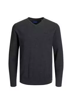 Вязаный свитер тонн пуловер v-образный вырез Jack & Jones, серый