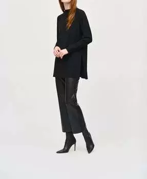 Вязаный свитер-туника с воротником-стойкой черного цвета Joseph Ribkoff