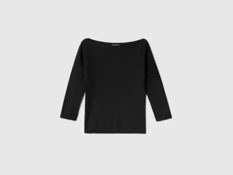 Вязаный свитер United Colors of Benetton с вырезом "лодочка", черный