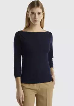 Вязаный свитер United Colors of Benetton с вырезом "лодочка", цвет морской волны