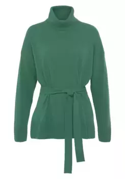 Вязаный свитер United Colors of Benetton с поясом, зеленый