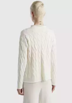 Вязаный свитер United Colors of Benetton узором косички, белый