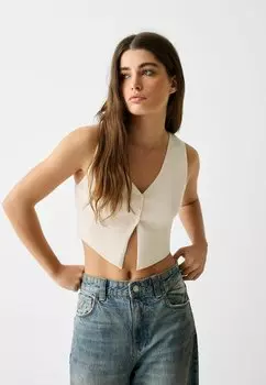 Вязаный свитер V-NECK Bershka, цвет white
