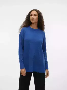 Вязаный свитер Vero Moda "VMFILUCA LS O-NECK LONG PULLOVER GA NOOS", синий