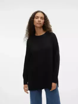 Вязаный свитер Vero Moda "VMFILUCA LS O-NECK LONG PULLOVER GA NOOS", черный