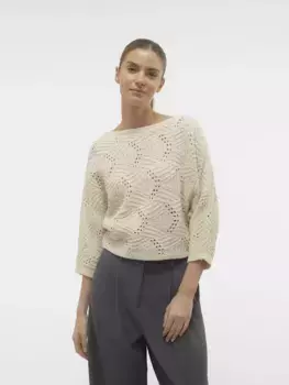 Вязаный свитер Vero Moda "VMGIGI 3/4 BOATNECK PULLOVER NOOS", цвет Birch