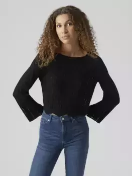 Вязаный свитер Vero Moda "VMGINGER 3/4 BOATNECK PULLOVER GA NOOS", черный