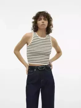 Вязаный свитер Vero Moda "VMGINNY SL O-NECK CROP TOP NOOS", цвет Eggnog Stripes:Black