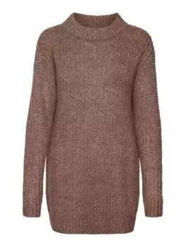 Вязаный свитер Vero Moda "VMTHUNDER LS O-NECK LONG PULLOVER GA BF", цвет Brown Lentil Detail:Melange