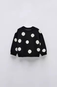 Вязаный свитер в горошек ZARA, черный