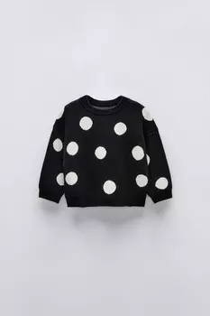 Вязаный свитер в горошек ZARA, черный