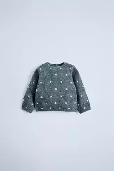 Вязаный свитер в горошек ZARA, сине-серый