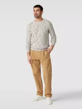 Вязаный свитер в меланжевом стиле с круглым вырезом SELECTED HOMME, кремовый