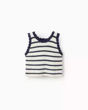 Вязаный свитер в полоску без рукавов для девочек Zippy, белый