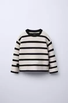 Вязаный свитер в полоску с бантиками ZARA, экрю/черный