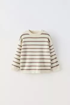 Вязаный свитер в полоску ZARA, экрю/бежевый